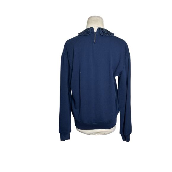 J. Crew navy blue long sleeves sequin collar detail top size XS - Picture 8 of 14